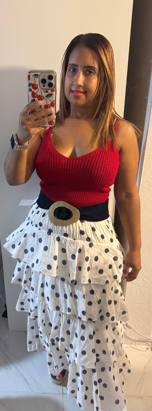 Falda Italiana de Volantes con Polka Dots | Maxi Larga