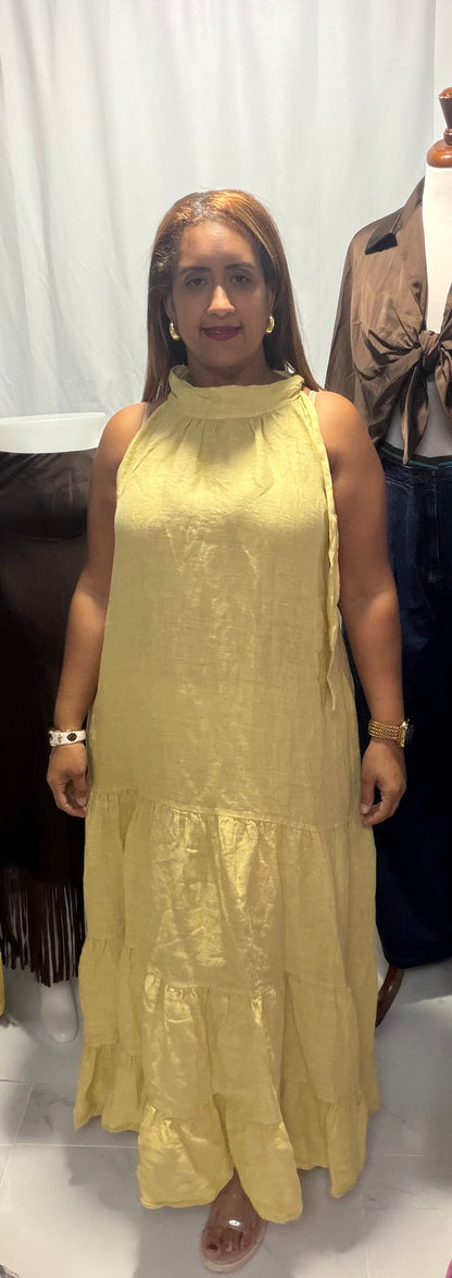 Traje en Hilo detalle lazo en cuello- Hecho en Italia