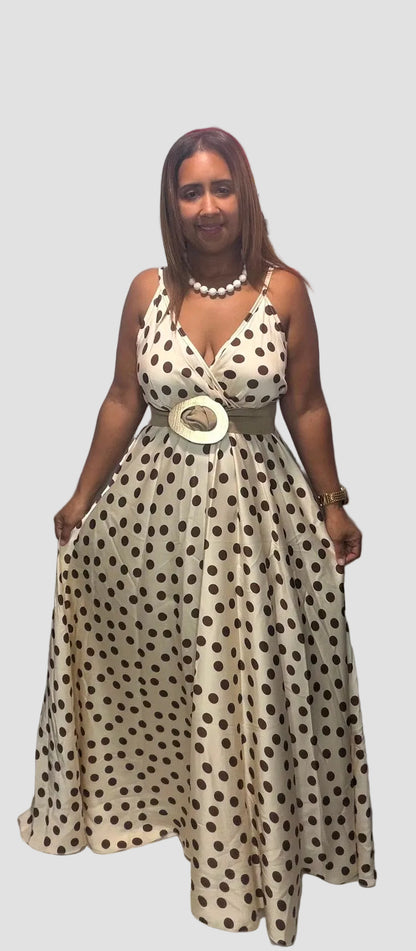 Italian Ivory Polka Dot Maxi Dress – One Size