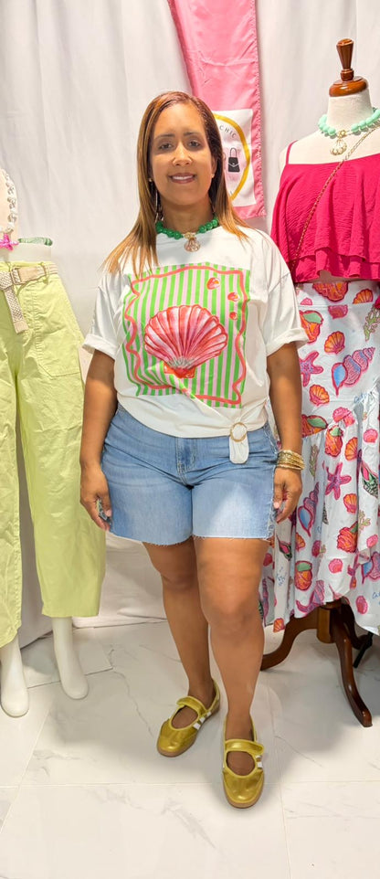 White Graphic Tee – Peach & Beach Summer Prints | One Size Italian