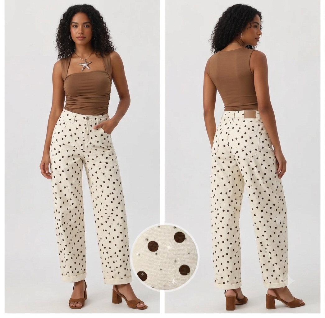 L polkadot Brown jeans, ivory