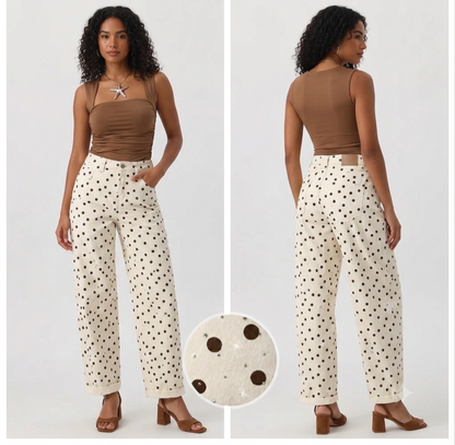 L polkadot Brown jeans, ivory