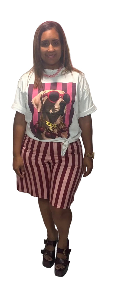 T-Shirt Elevada con Print de Perritos — Italiana | Talla Única