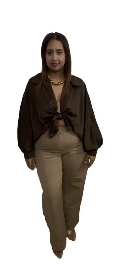 Blusa Satinada con Nudo al Busto Made in Italy - Talla Única