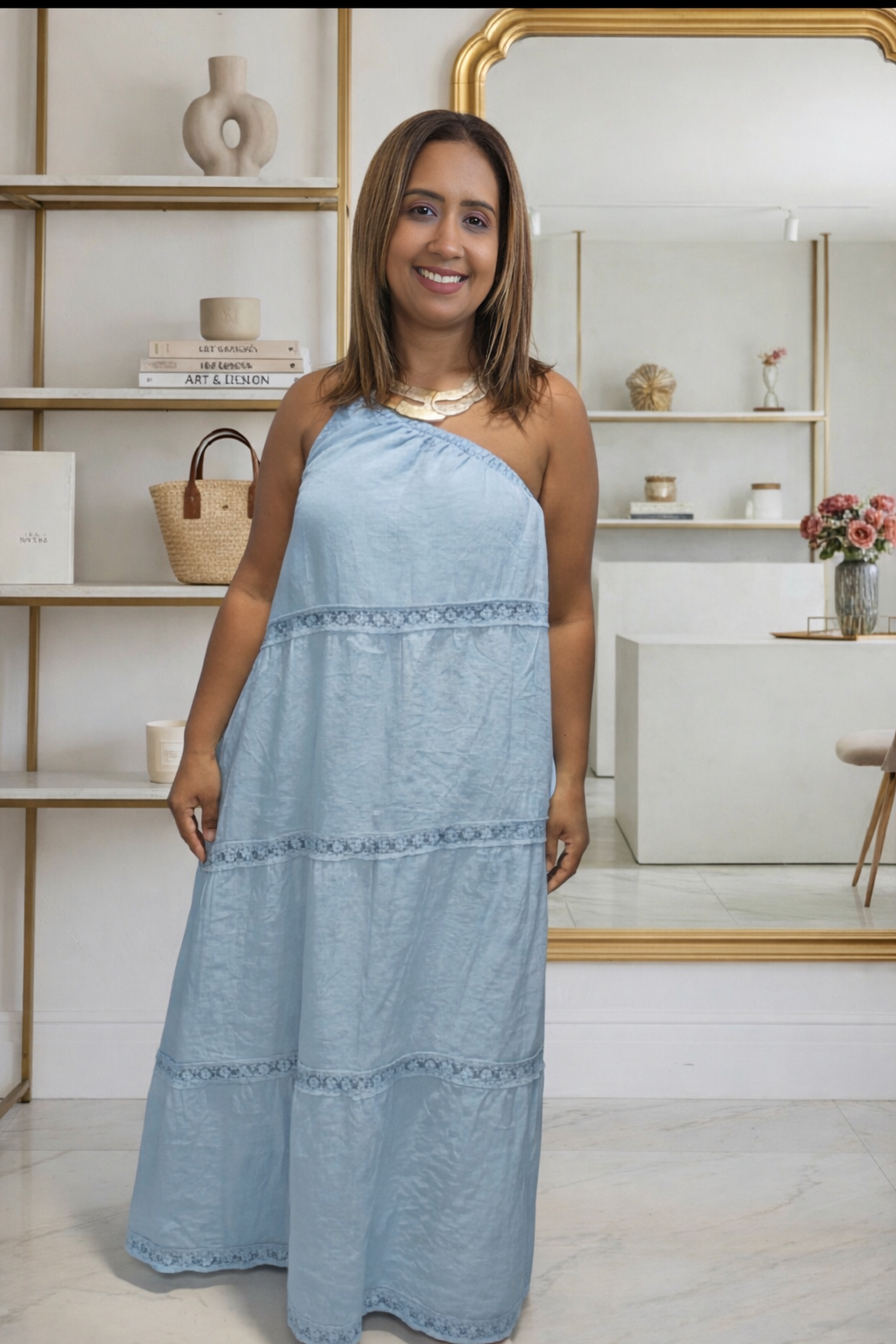 Italian Linen One-Shoulder Robe Dress – Embroidered | One Size