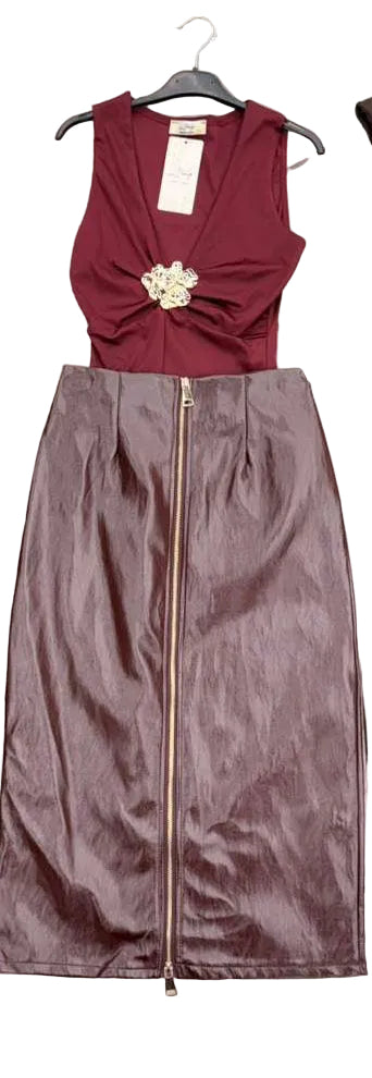 Leather Wine Skirt Made in Italy