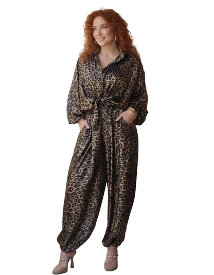 Set Leopardo Italiano- Pantalón estilo Aladin y Blusa manga larga