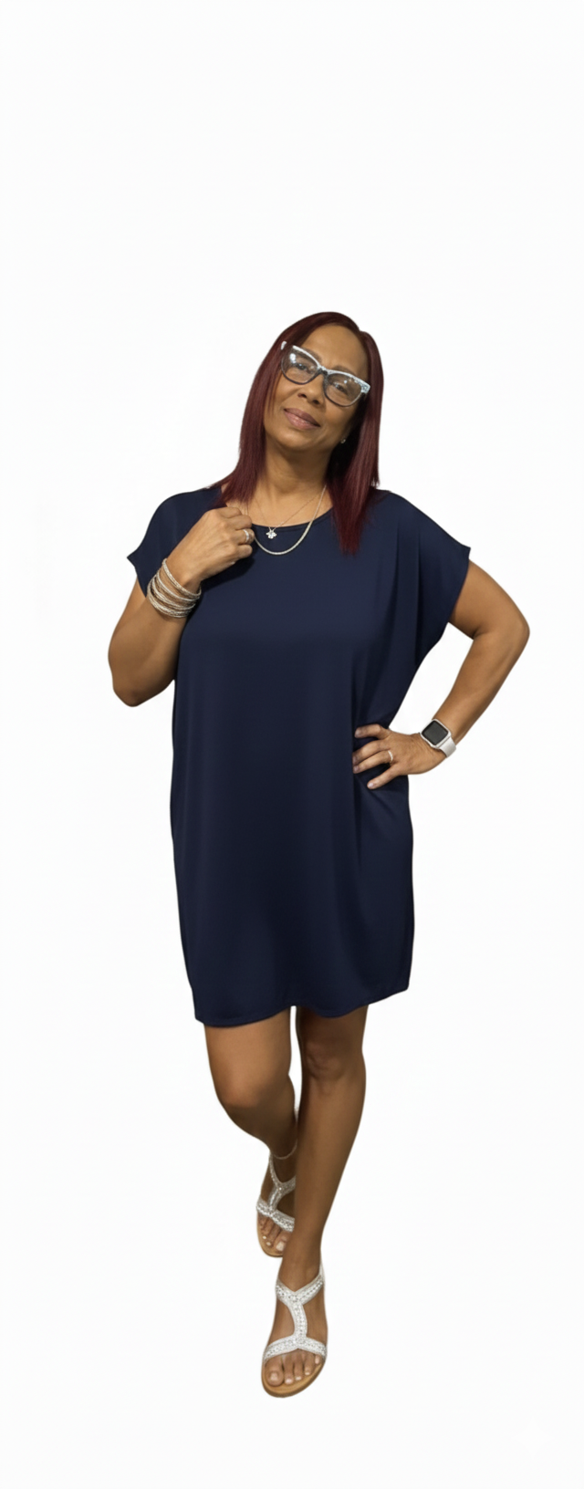 Vestido casual luxury azul marino, tela premium ligera