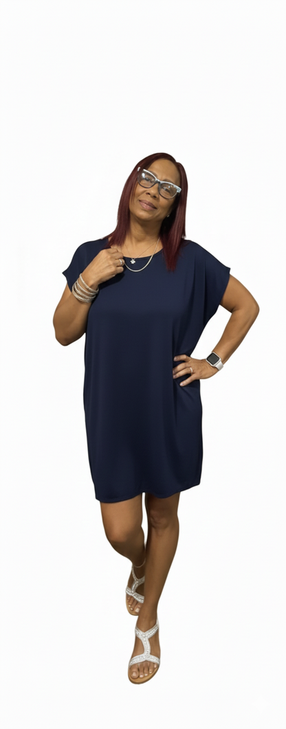 Vestido casual luxury azul marino, tela premium ligera