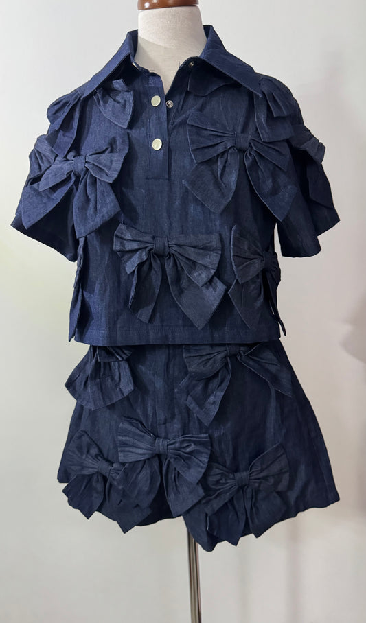 Bow Denim short Set