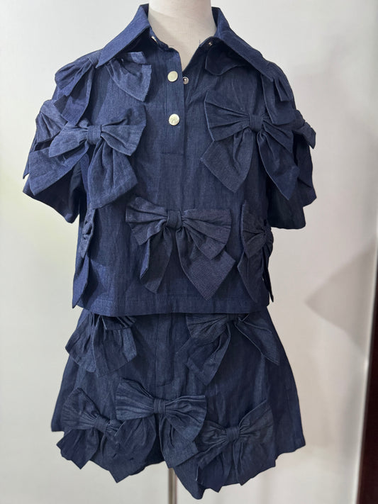 Bow Denim short Set