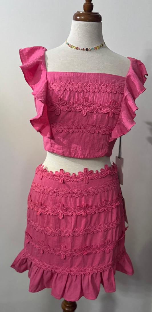 Pink Embroidery Skirt Set