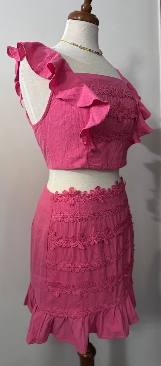 Pink Embroidery Skirt Set
