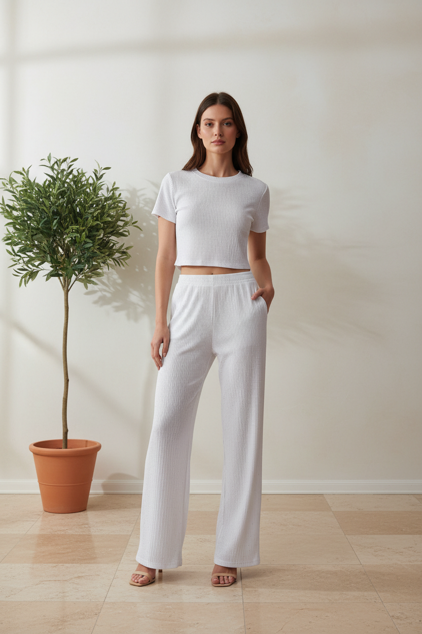 Shine White Pant Set