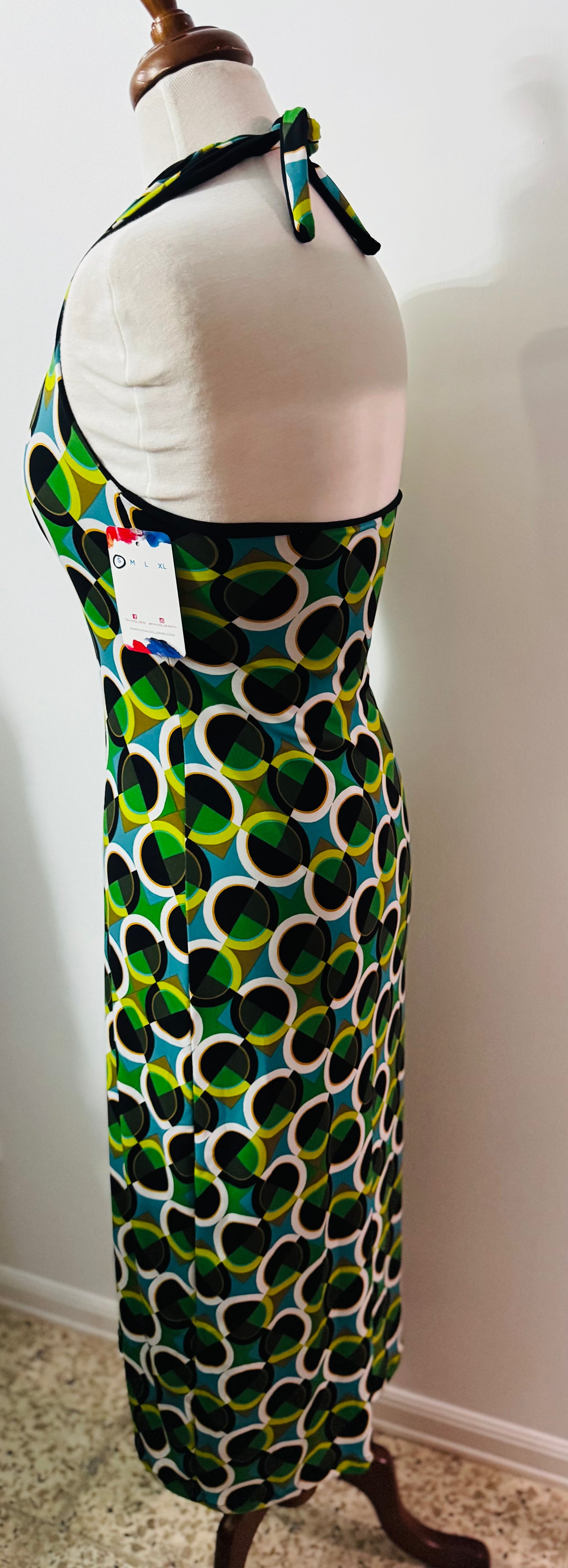 Reversible Halter Dress Multi Green and Black by Pía