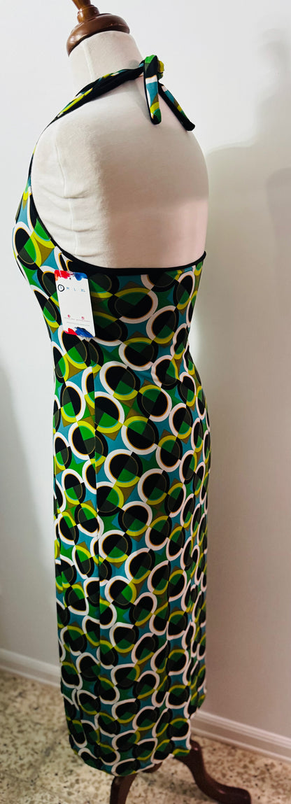 Reversible Halter Dress Multi Green and Black by Pía