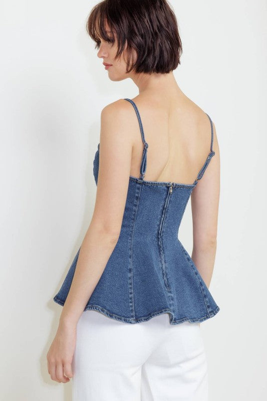 Top Peplum de Mahón Claro con Tirantes Ajustables