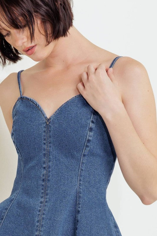 Top Peplum de Mahón Claro con Tirantes Ajustables