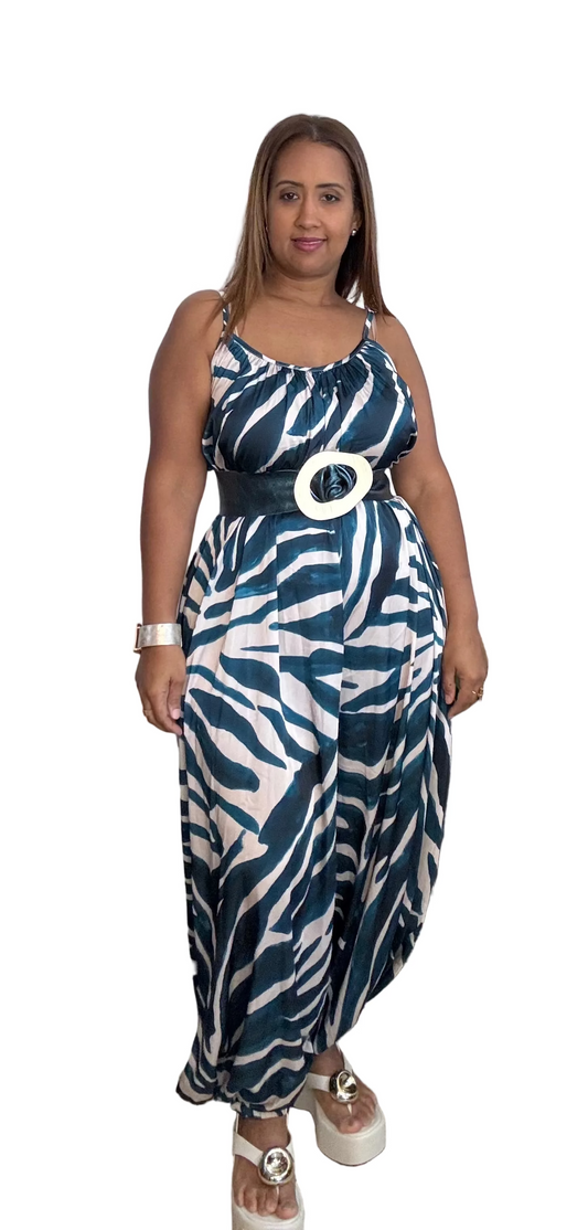 Jumpsuit Teal Zebra Print Made in Italy