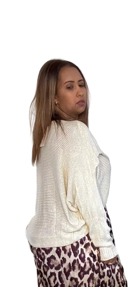 Sweater de Punto Hilo Italiano - Color Beige Ivory