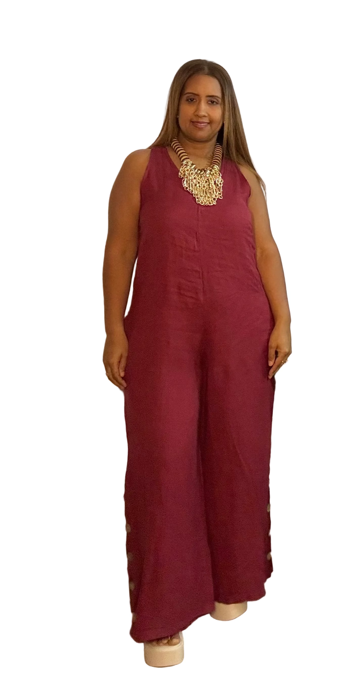 Linen Rose Vine Jumpsuit Made in Italy