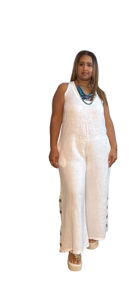 Linen White Jumpsuit Made in Italy