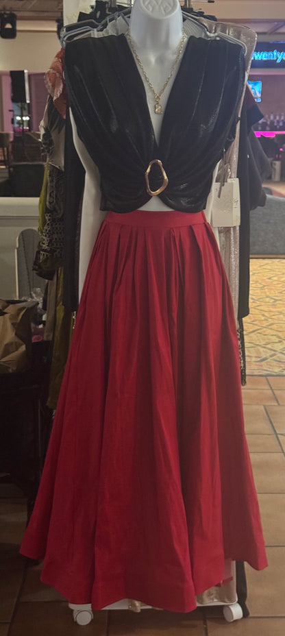 Falda Maxi Roja Plisada - Talle Alto Elegante