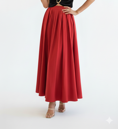 Falda Maxi Roja Plisada - Talle Alto Elegante